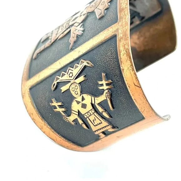 Unisex Vintage Copper Kachina Dancer - Wide Cuff - WM Wheeler Co Cuff Bracelet - Picture 3 of 6